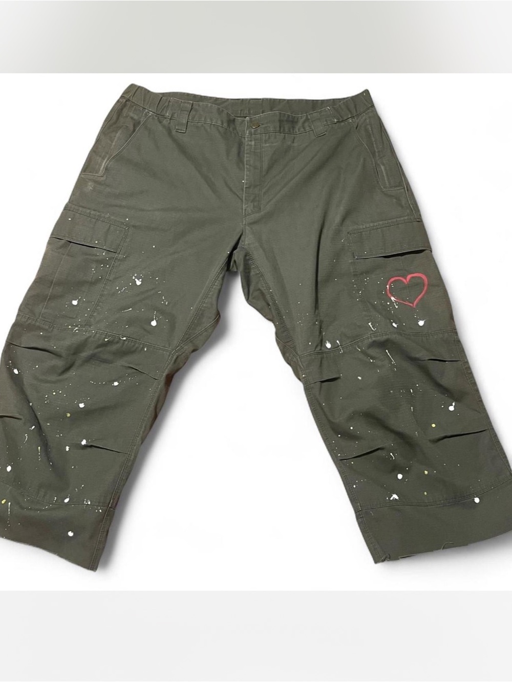 🔥 CUSTOM HAND-PAINTED Y2K OLIVE GREEN CROPPED UTILITY CARGO PANTS 🔥